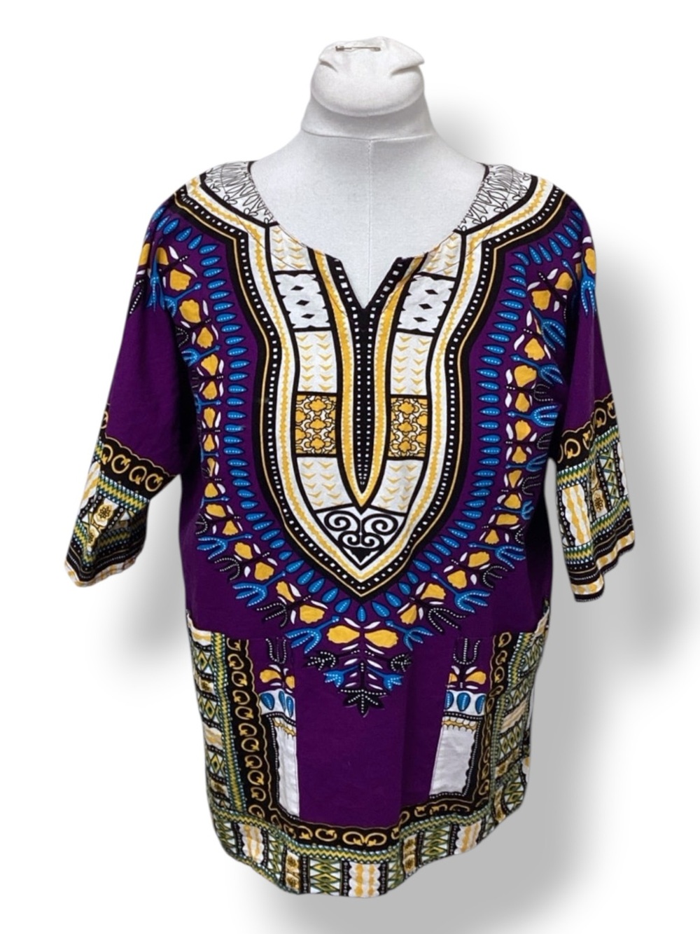IT Girl Women’s Ethnic Traditional African Print Dashshiki Top, Purple, size M